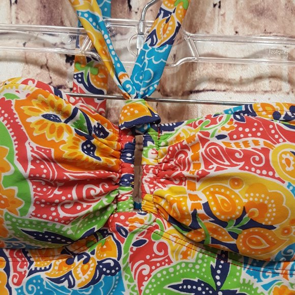 Chaps Halter Paisley Floral Tankini Top Swimsuit Size 6 - Picture 3 of 11